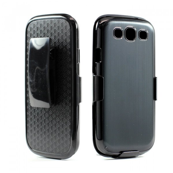 Wholesale Samsung Galaxy S3 / i9300 Aluminum Case with Holster Clip (Black)